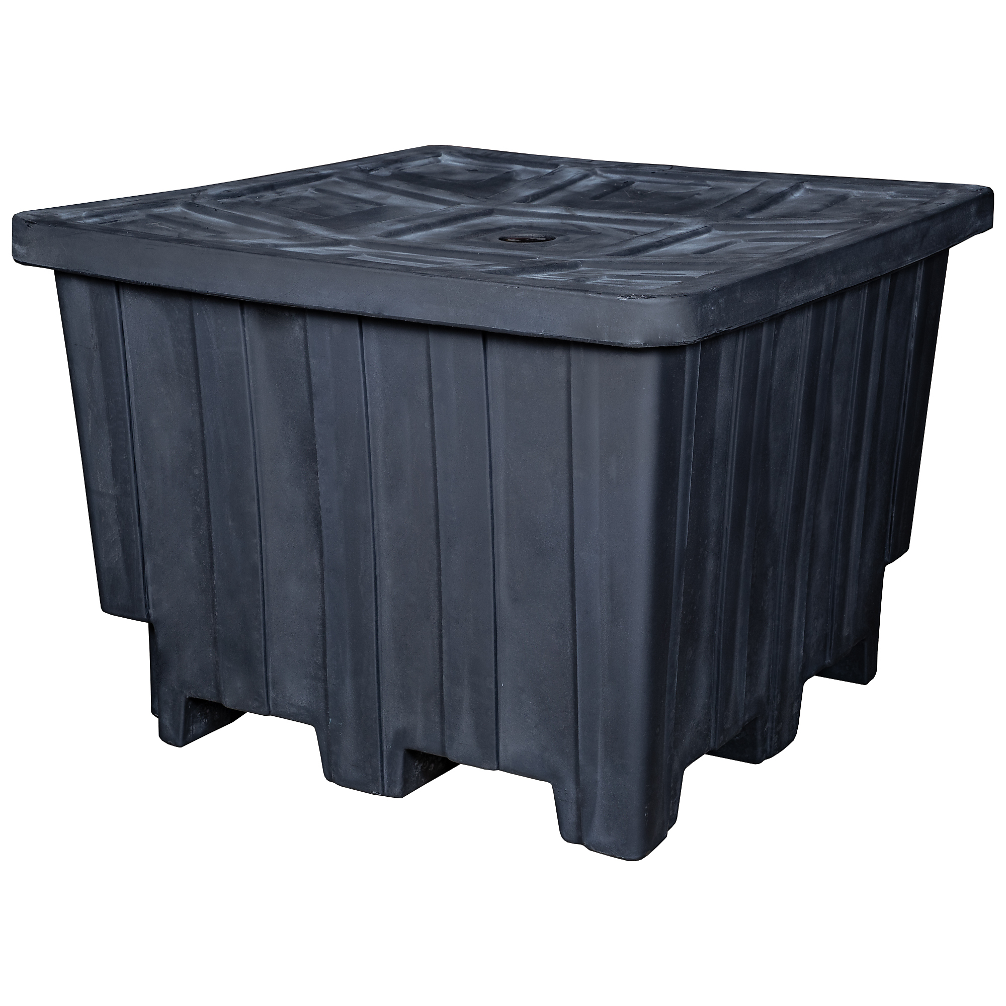 Romotech Bulk Storage Tote Box Bin with Lid  — 50in. x 50in. x 36in., LLDPE Plastic, 1200-Lb. Capacity, Food Feed Grade Plastic, for Commercial Kitchen Use, Utility Storage, Black, Model# 82125035